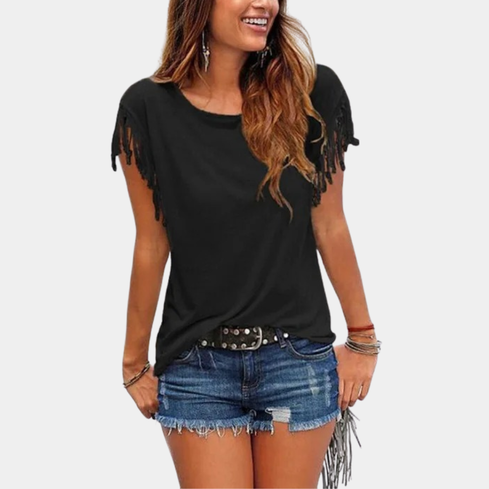 Francuskie letnie T-shirt z luźnym krojem – Mila-Czarny-S-Trend Polska