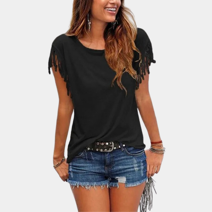Francuskie letnie T-shirt z luźnym krojem – Mila-Czarny-S-Trend Polska