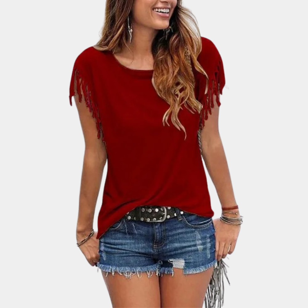 Francuskie letnie T-shirt z luźnym krojem – Mila-Czerwony-S-Trend Polska