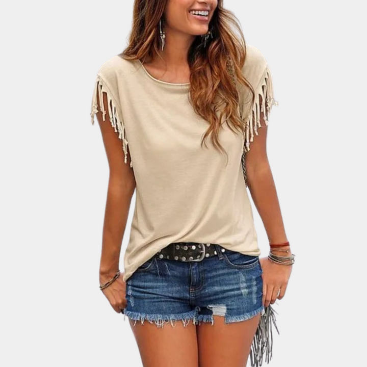 Francuskie letnie T-shirt z luźnym krojem – Mila-Khaki-S-Trend Polska