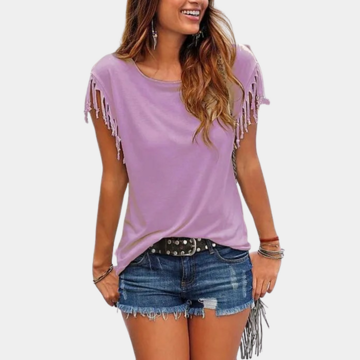 Francuskie letnie T-shirt z luźnym krojem – Mila-Liliowy-S-Trend Polska