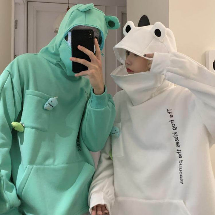 Unisexowy sweter z kapturem z designem żaby – Froggy