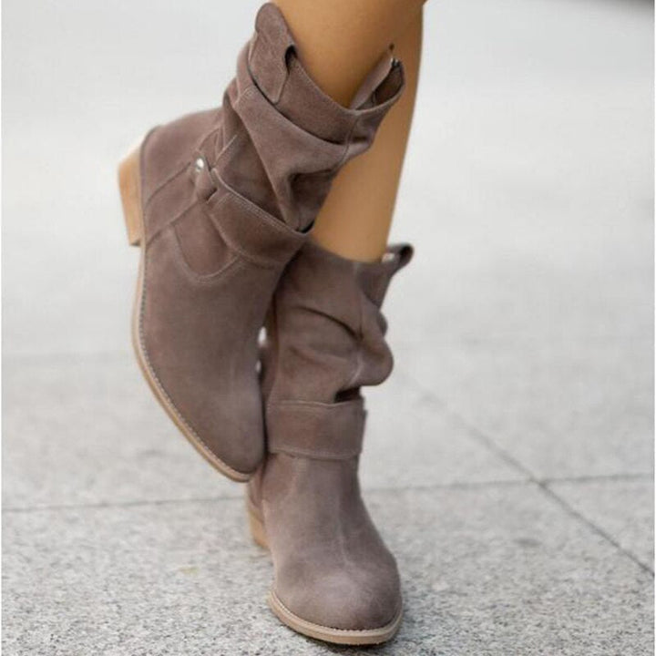 FrostStyle Boot | Stylowe Półwysokie Botki Zimowe dla Kobiet-Brązowy/szary-34-Trend Polska