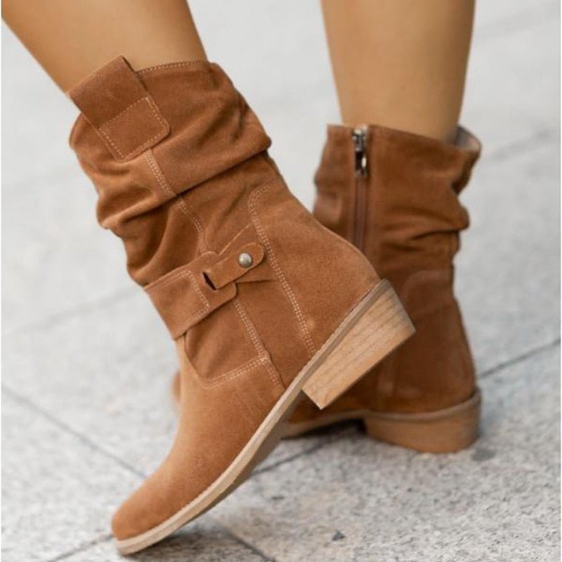FrostStyle Boot | Stylowe Półwysokie Botki Zimowe dla Kobiet-Beżowy-34-Trend Polska