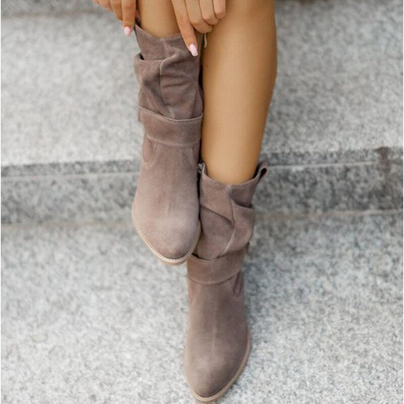 FrostStyle Boot | Stylowe Półwysokie Botki Zimowe dla Kobiet-Beżowy-34-Trend Polska