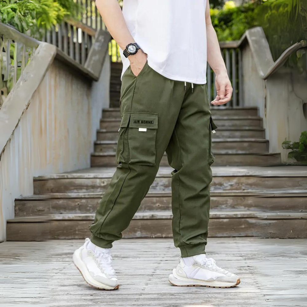 Funkcjonalne spodnie cargo z drawcordem - Maxwell-Niebieski-S-Trend Polska