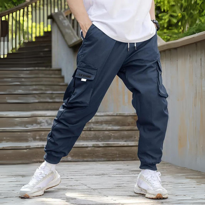 Funkcjonalne spodnie cargo z drawcordem - Maxwell-Niebieski-S-Trend Polska