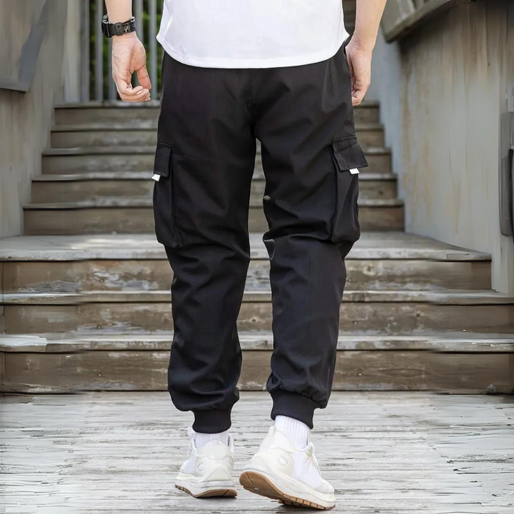 Funkcjonalne spodnie cargo z drawcordem - Maxwell-Niebieski-S-Trend Polska
