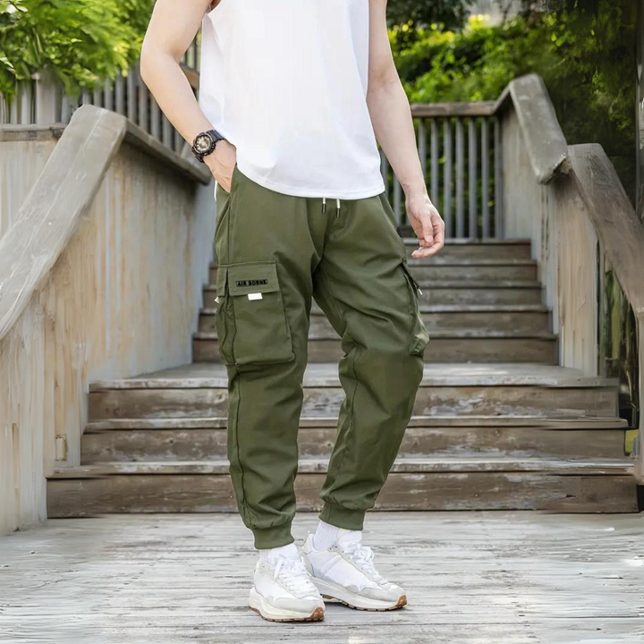 Funkcjonalne spodnie cargo z drawcordem - Maxwell-Zielony wojskowy-S-Trend Polska