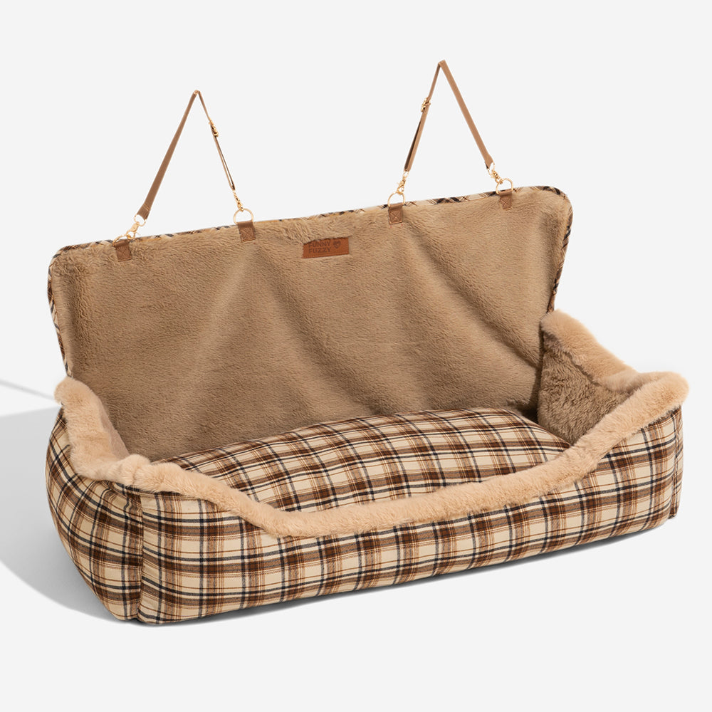 Futro fotel samochodowy dla zwierząt – RideSafe CozySeat-Brązowy-Singiel-Trend Polska