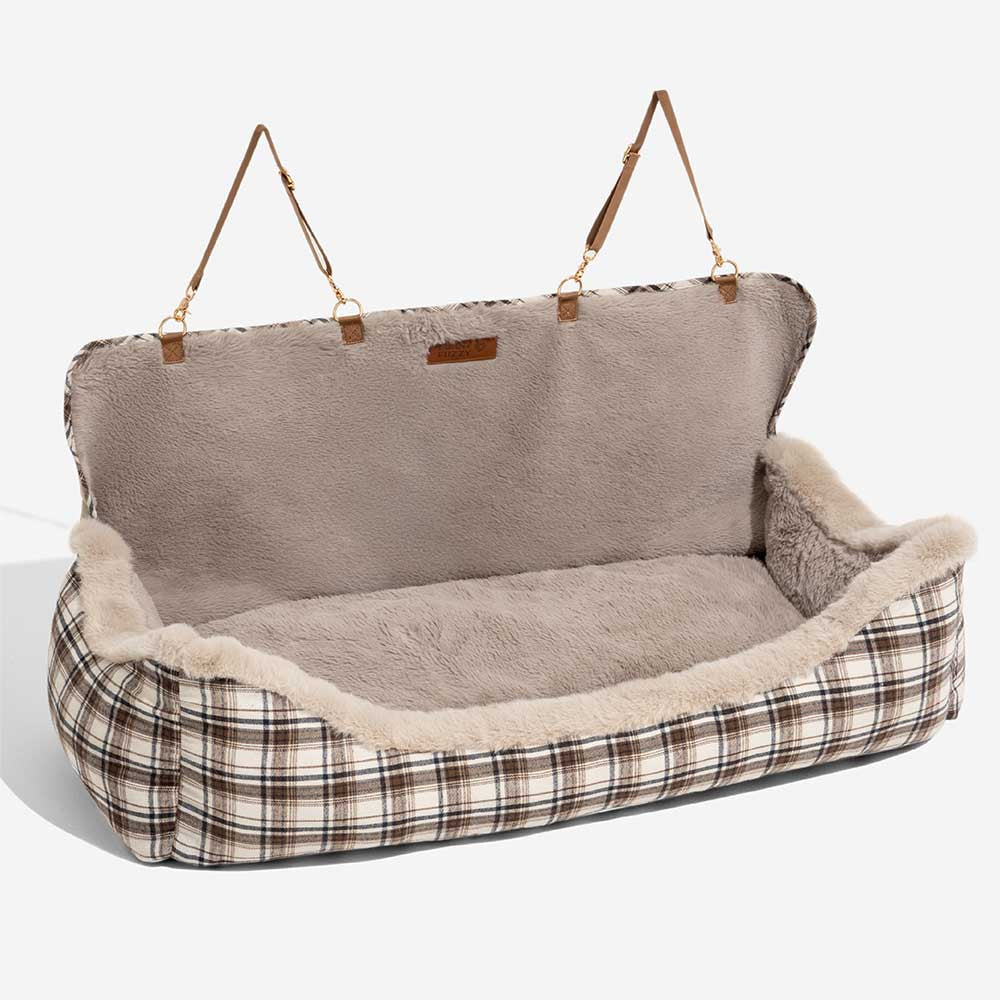 Futro fotel samochodowy dla zwierząt – RideSafe CozySeat-Khaki-Singiel-Trend Polska