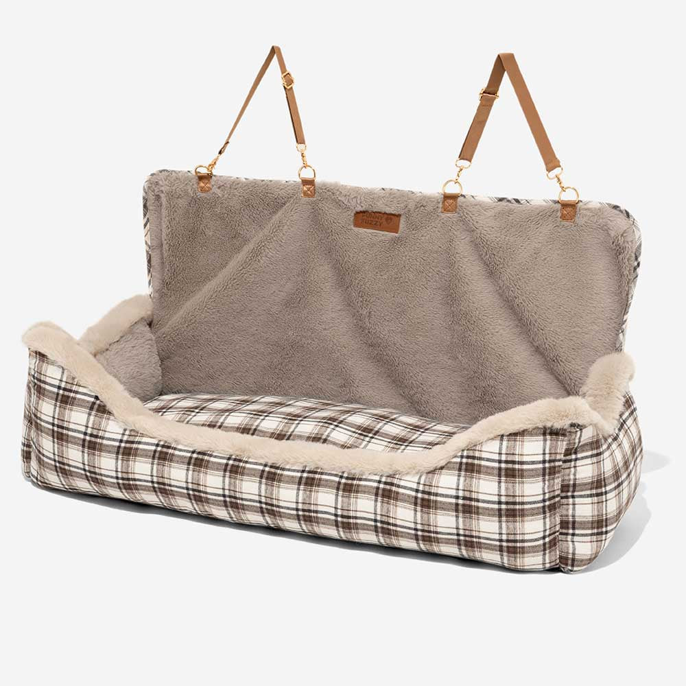 Futro fotel samochodowy dla zwierząt – RideSafe CozySeat-Khaki-Singiel-Trend Polska