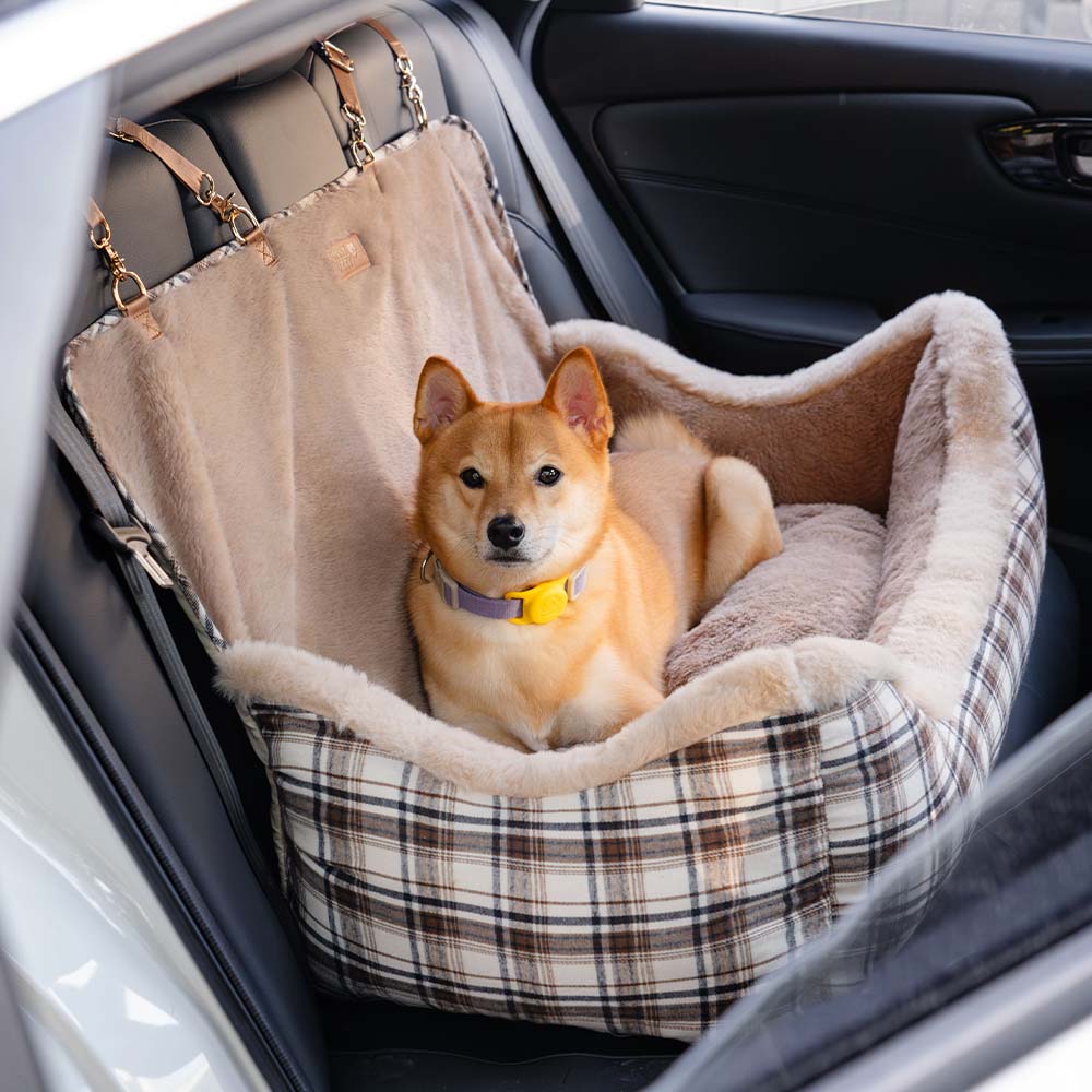 Futro fotel samochodowy dla zwierząt – RideSafe CozySeat-Khaki-Singiel-Trend Polska