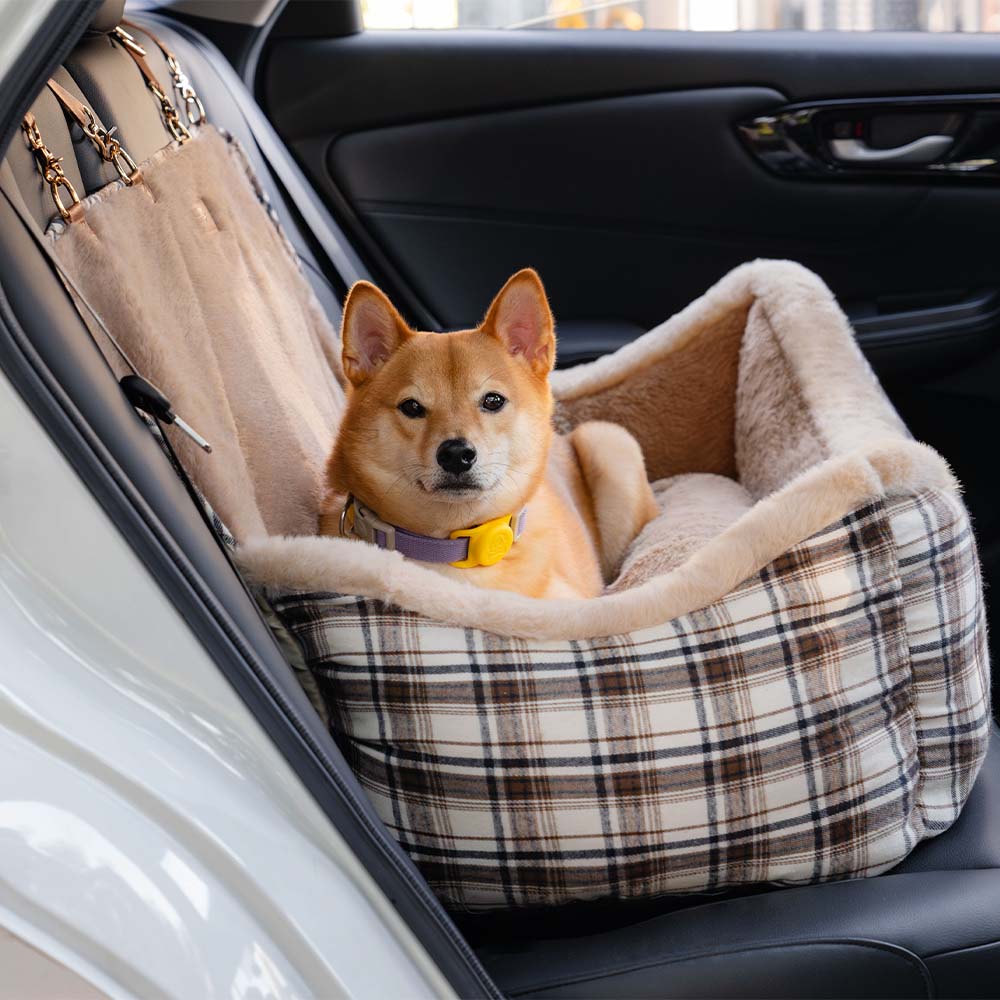 Futro fotel samochodowy dla zwierząt – RideSafe CozySeat-Khaki-Singiel-Trend Polska