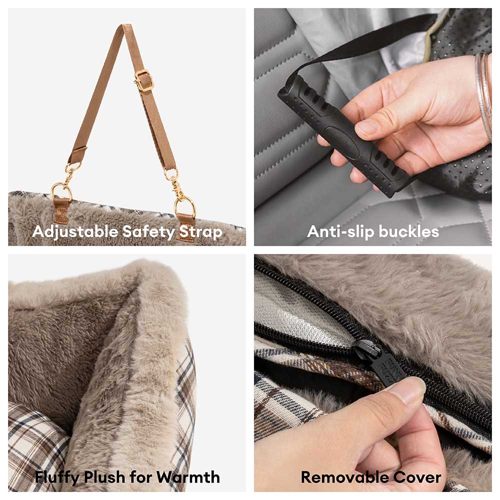 Futro fotel samochodowy dla zwierząt – RideSafe CozySeat-Khaki-Singiel-Trend Polska