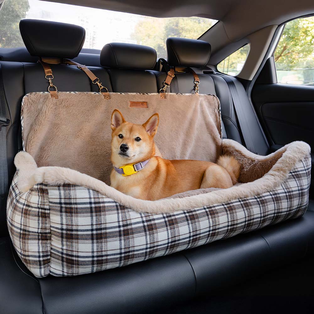 Futro fotel samochodowy dla zwierząt – RideSafe CozySeat-Khaki-Singiel-Trend Polska