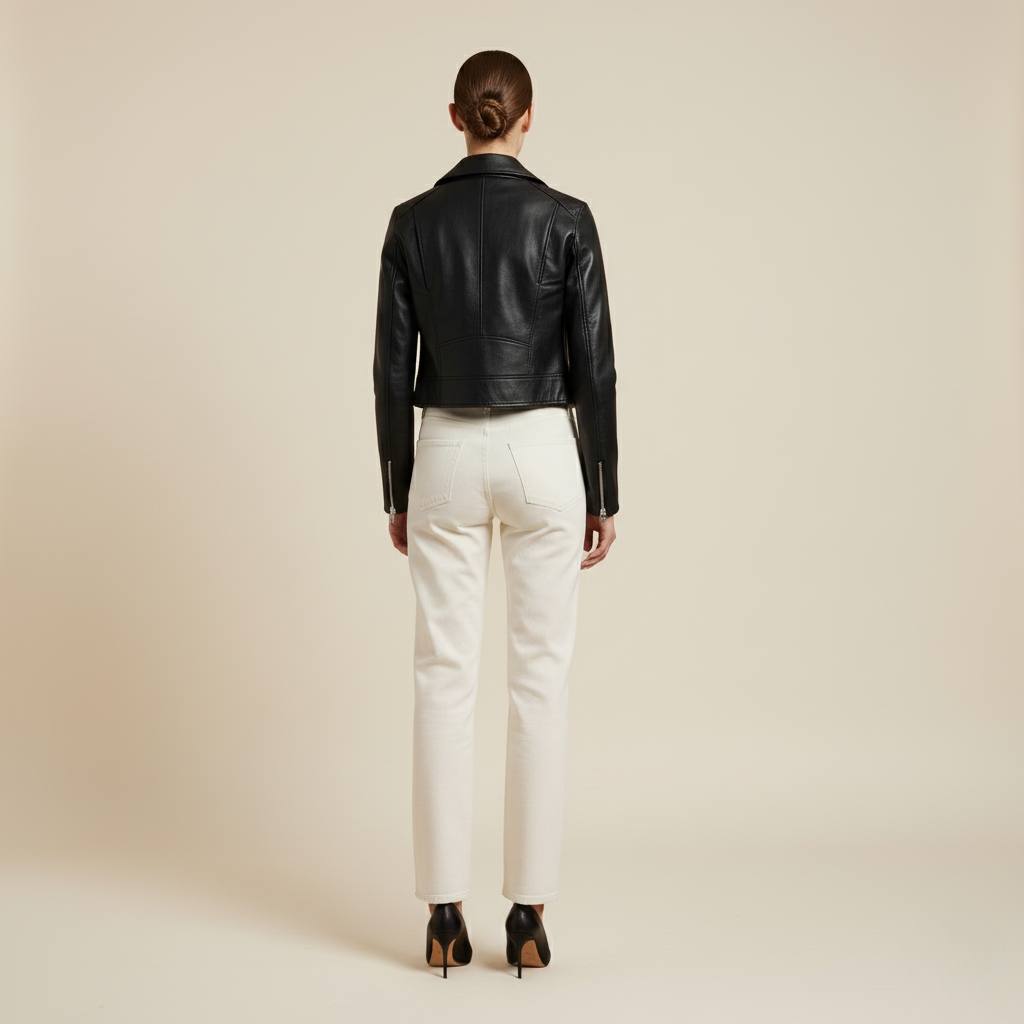 Damska krótka czarna skórzana kurtka