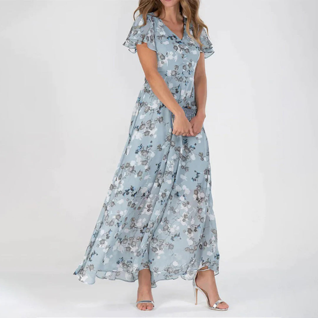 Gina - Stylowa Midi Sukienka w Kwiaty-Zielony-XS-Trend Polska