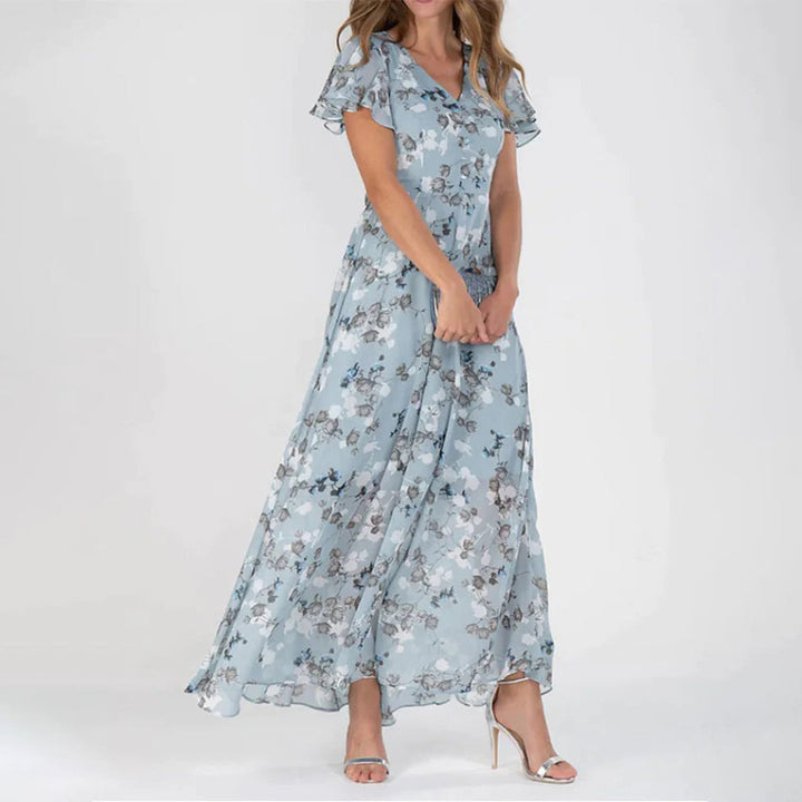 Gina - Stylowa Midi Sukienka w Kwiaty-Zielony-XS-Trend Polska