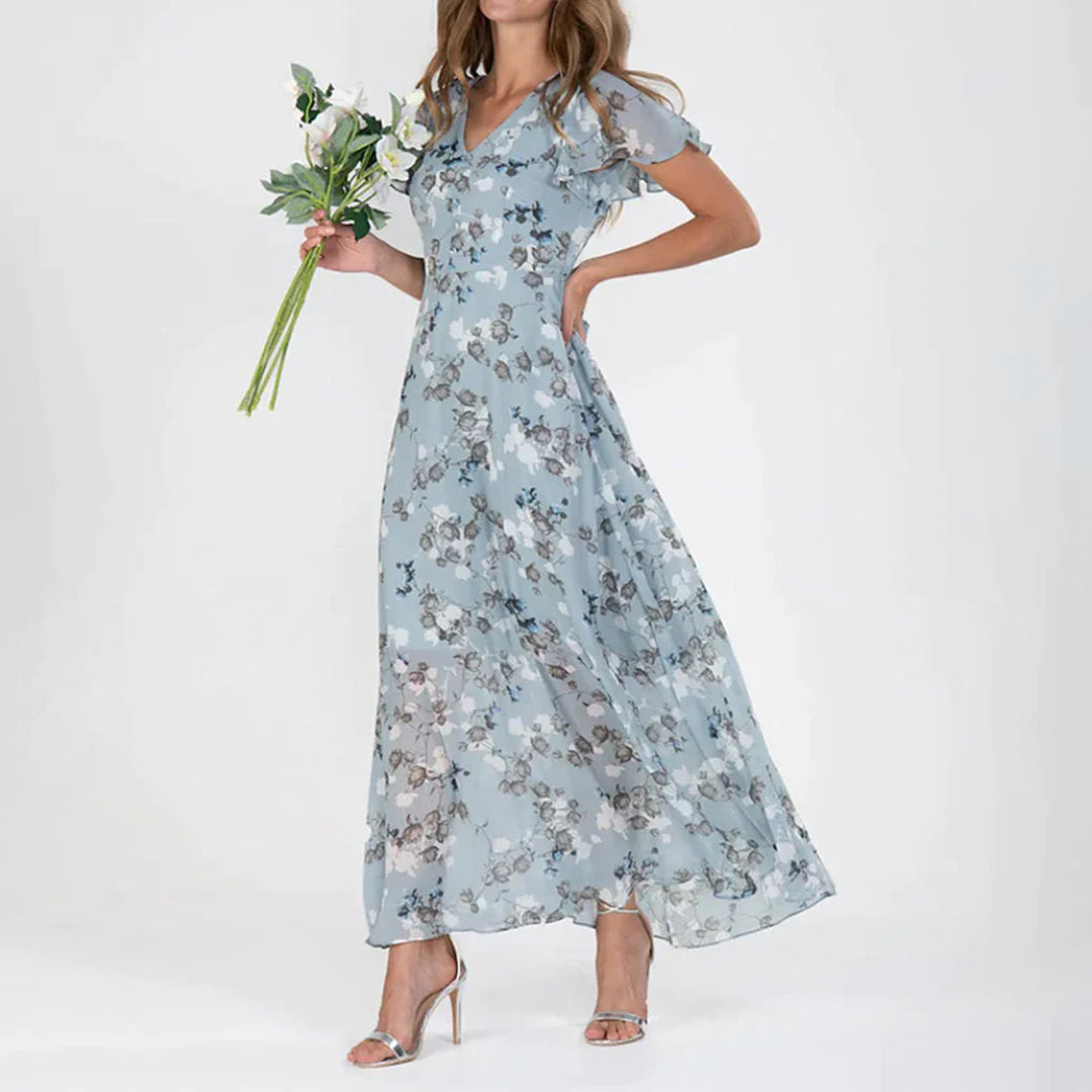 Gina - Stylowa Midi Sukienka w Kwiaty-Zielony-XS-Trend Polska