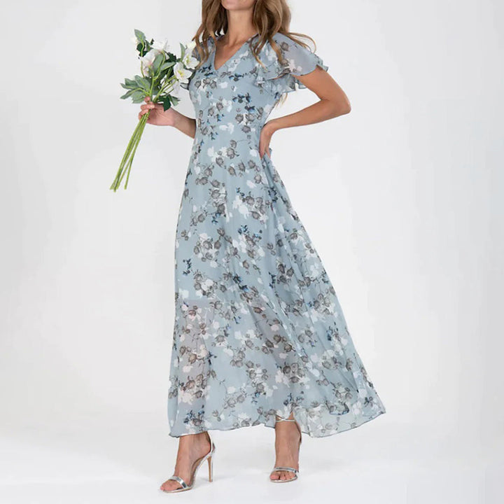 Gina - Stylowa Midi Sukienka w Kwiaty-Zielony-XS-Trend Polska
