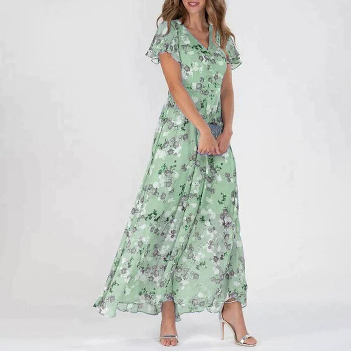 Gina - Stylowa Midi Sukienka w Kwiaty-Zielony-XS-Trend Polska