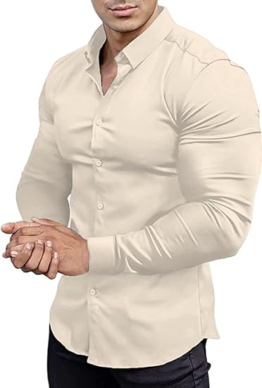 Gładka slim fit koszula męska - David-Beżowy-S-Trend Polska