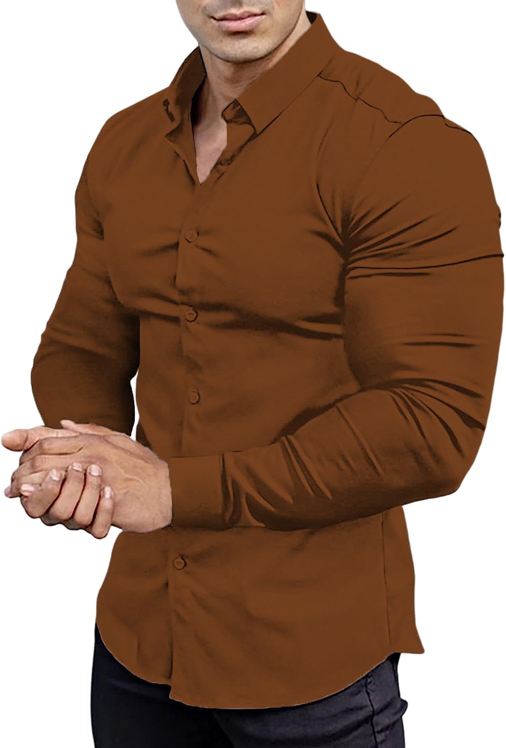 Gładka slim fit koszula męska - David-Brązowy-S-Trend Polska