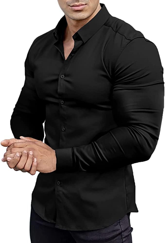 Gładka slim fit koszula męska - David-Czarny-S-Trend Polska