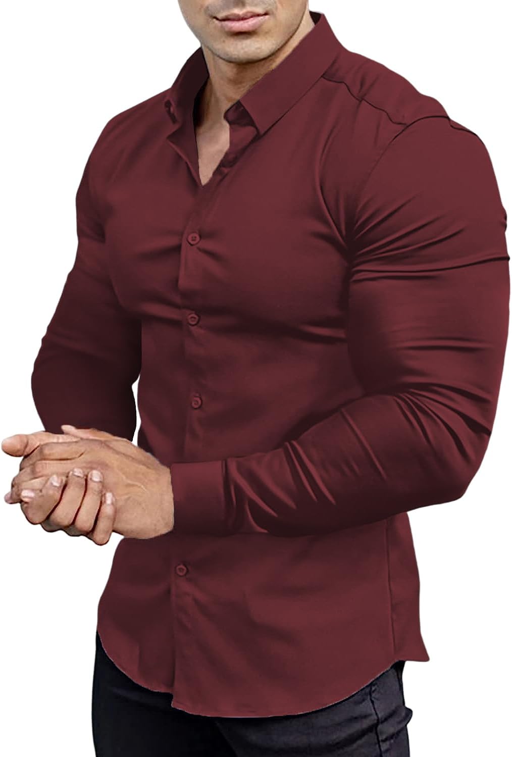 Gładka slim fit koszula męska - David-Czerwony-S-Trend Polska