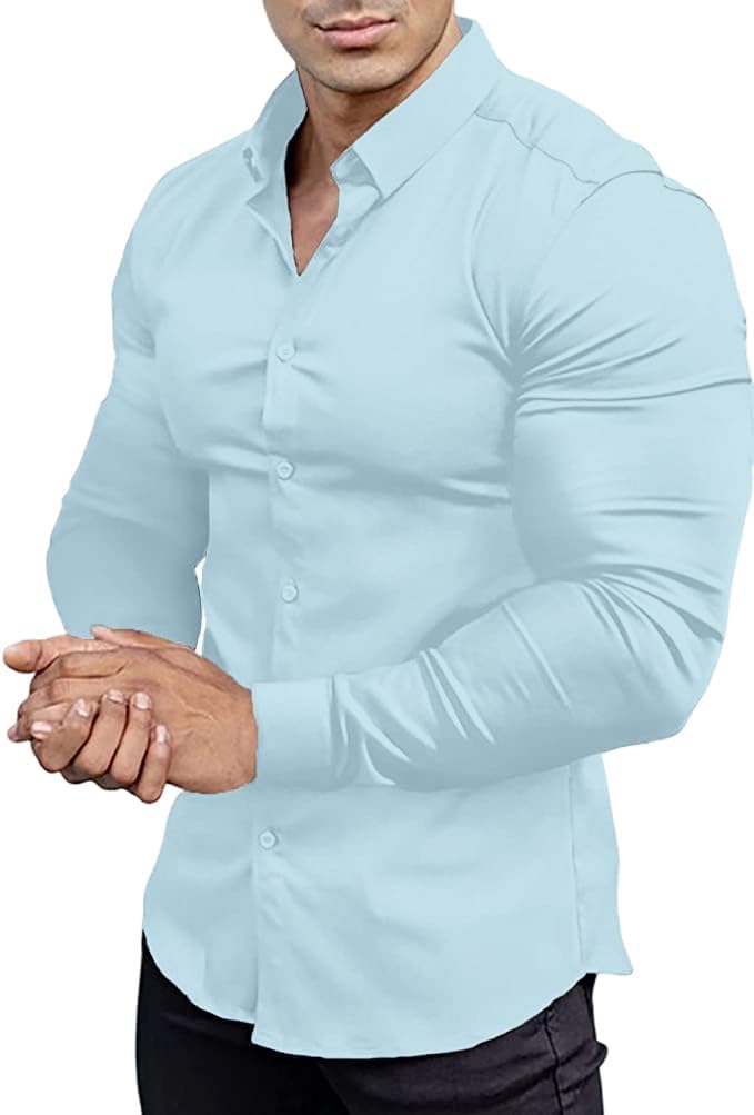 Gładka slim fit koszula męska - David-Jasnoniebieski-S-Trend Polska
