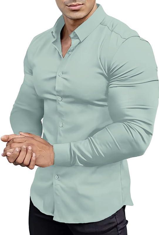Gładka slim fit koszula męska - David-Jasnozielony-S-Trend Polska