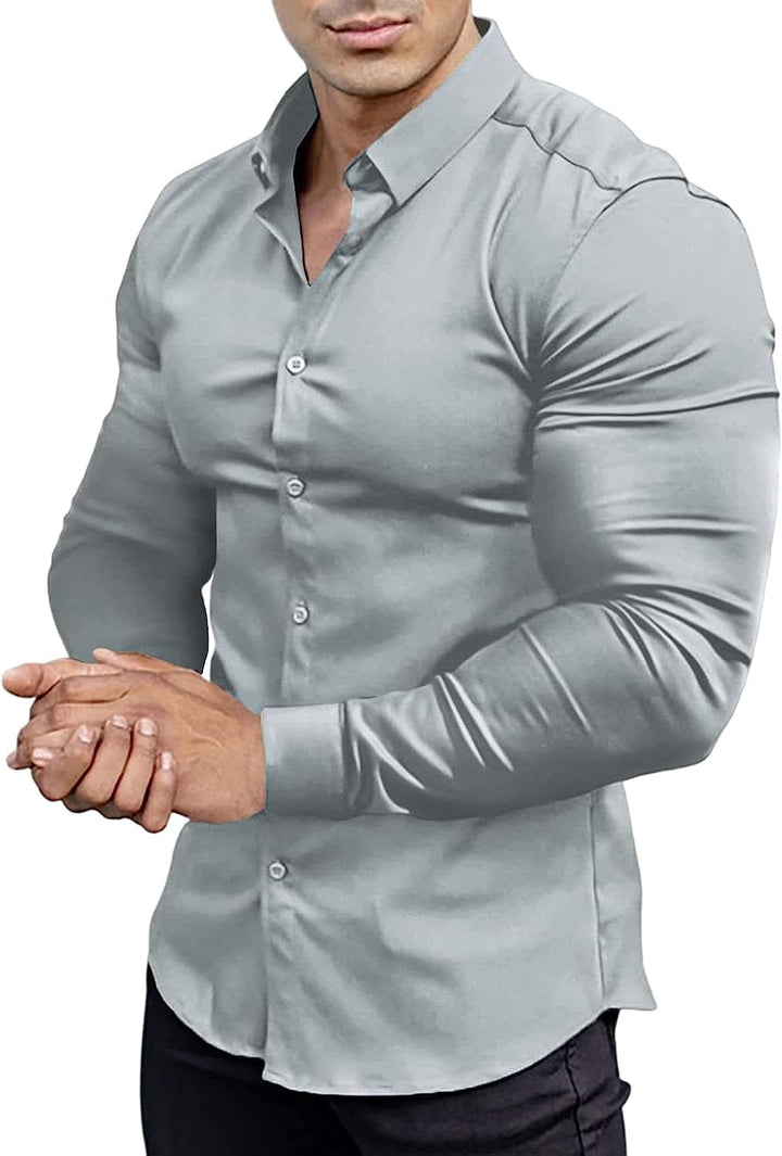 Gładka slim fit koszula męska - David-Szary-S-Trend Polska