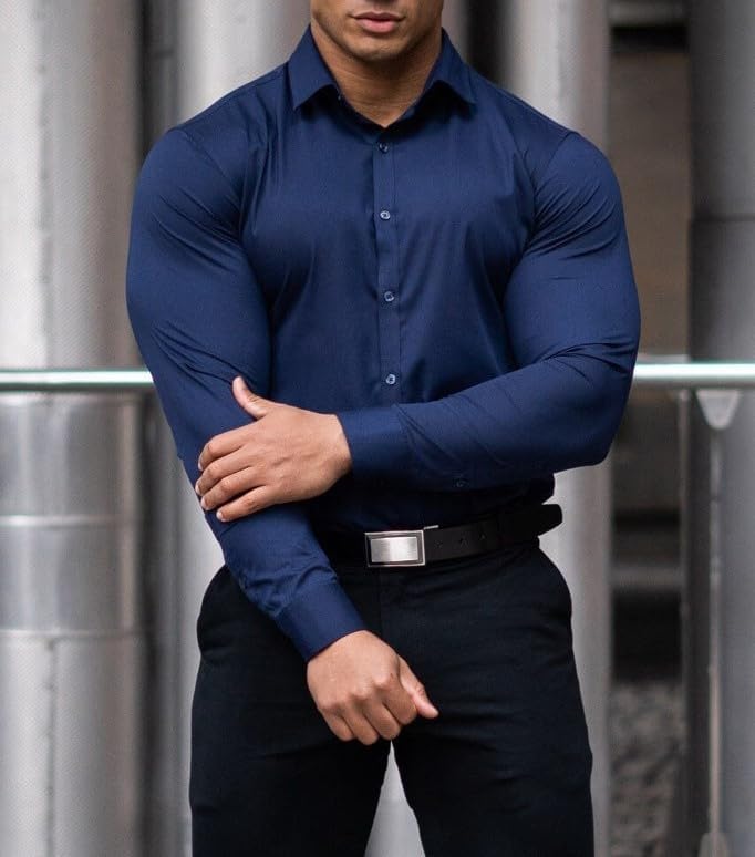 Gładka slim fit koszula męska - David-Czarny-S-Trend Polska