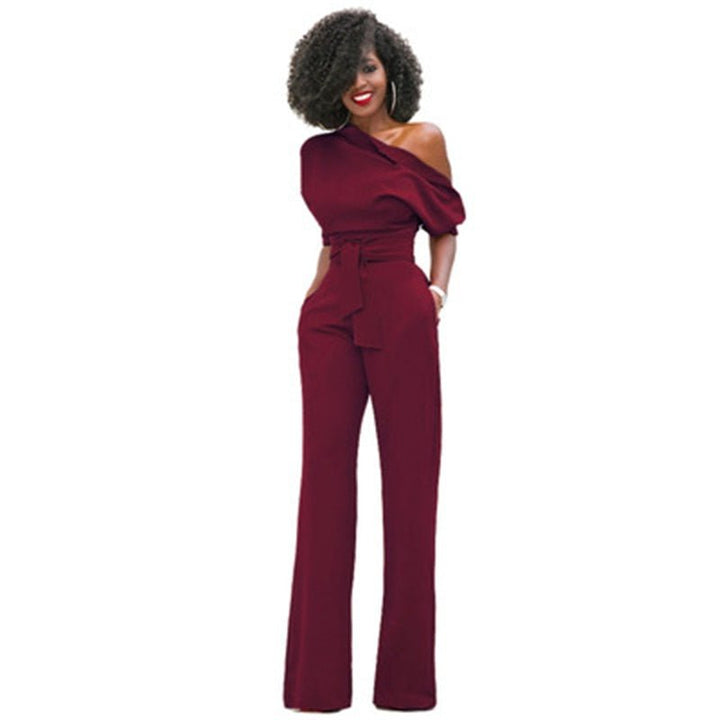 Gładki Bodycon Damski Kombinezon - Sofia-Bordeaux czerwień-S-Trend Polska