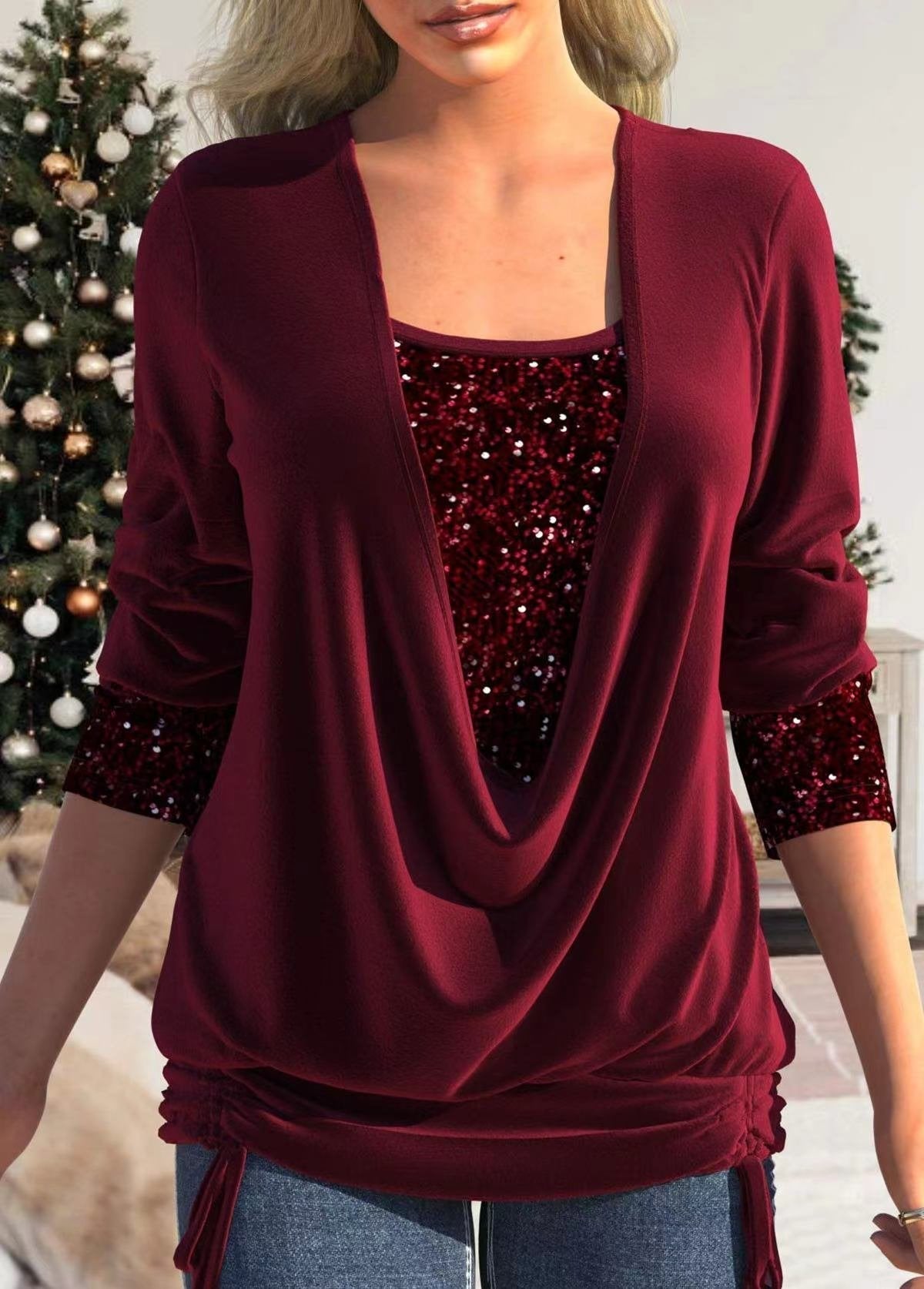 Glamour i Komfortowy Sparkle Top - Luna-Czerwony-S-Trend Polska