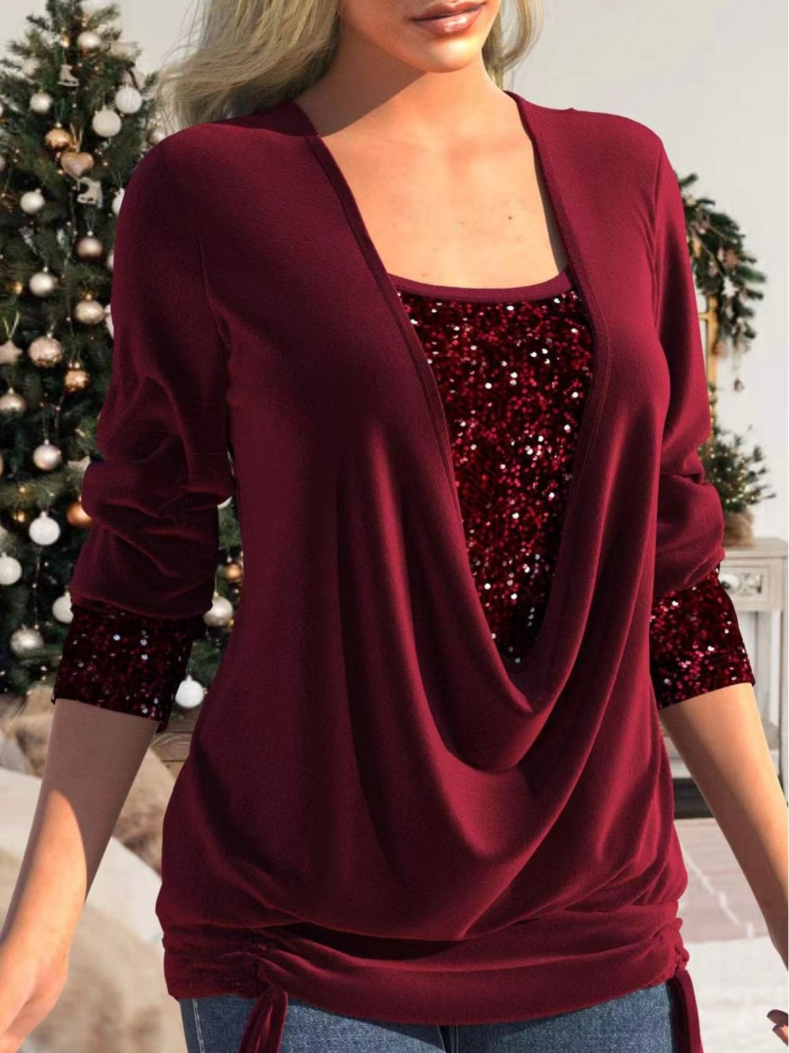 Glamour i Komfortowy Sparkle Top - Luna-Czerwony-S-Trend Polska