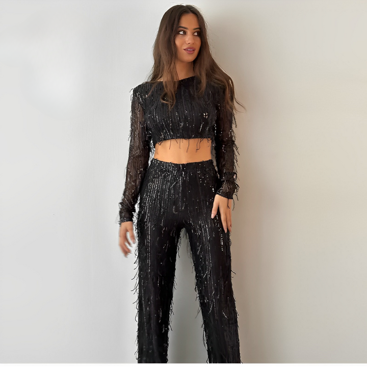 Glamourowy zestaw z cekinami dla kobiet – Celina-Czarny-S-Trend Polska