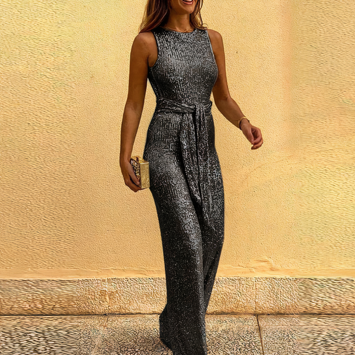 Glamourystyczny błyszczący kombinezon - Celeste-Czarny-S-Trend Polska