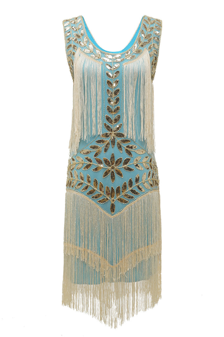Glamurowa sukienka charleston z lat 20. - Amelia-Niebieski Morela-S-Trend Polska