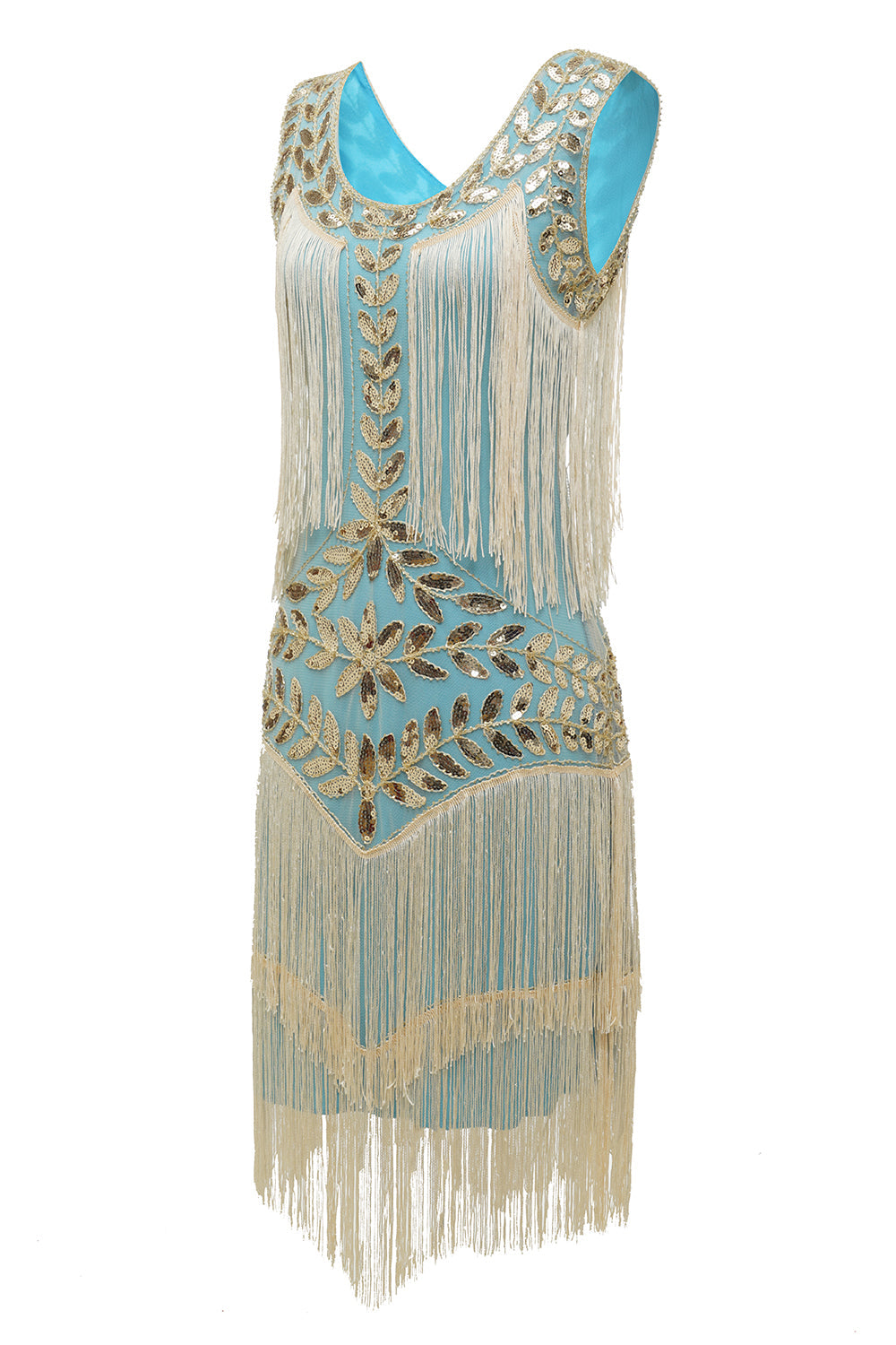 Glamurowa sukienka charleston z lat 20. - Amelia-Champagne-S-Trend Polska