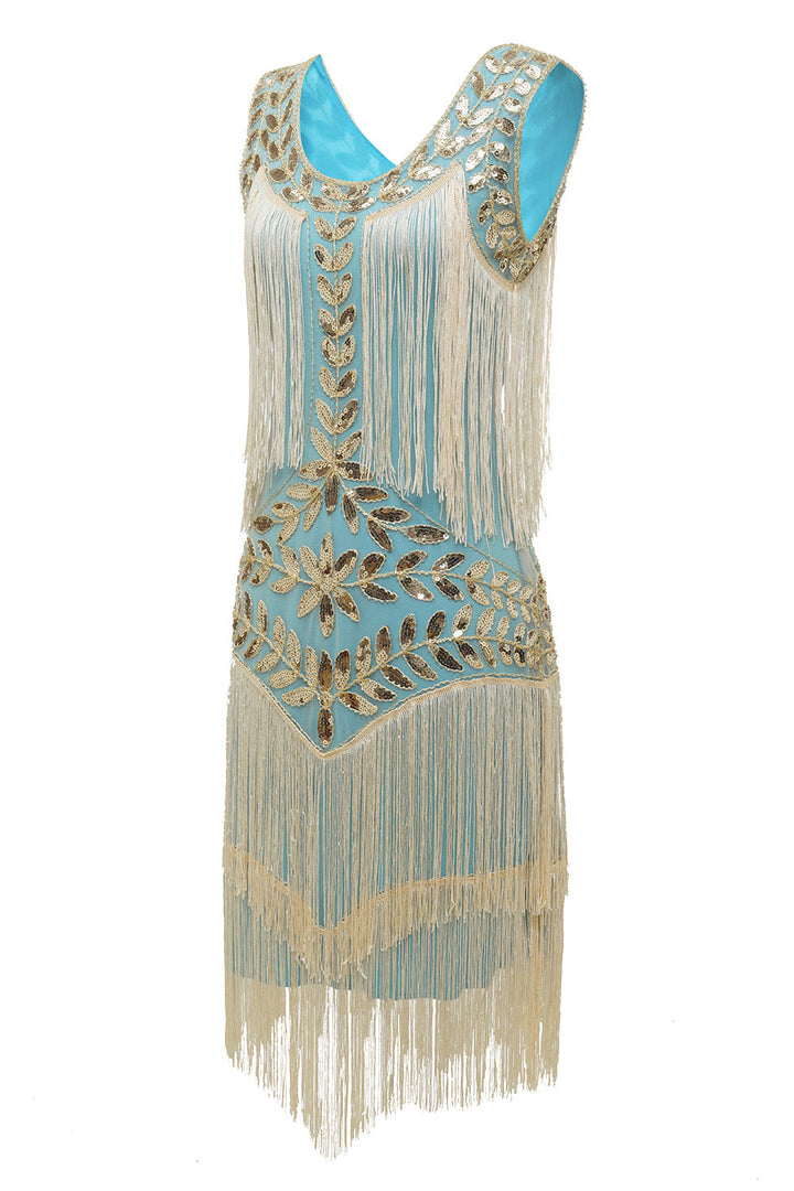 Glamurowa sukienka charleston z lat 20. - Amelia-Champagne-S-Trend Polska