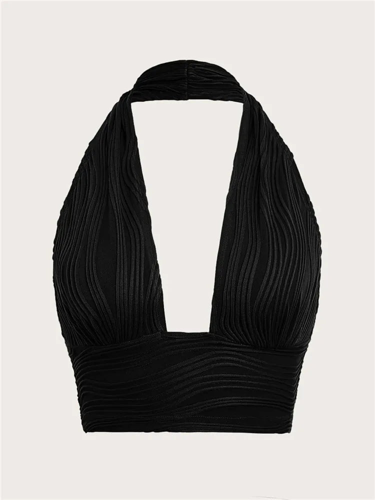 Głęboko Wycięty Top Halter z Odkrytym Plecami – Liora-Czarny-S-Trend Polska