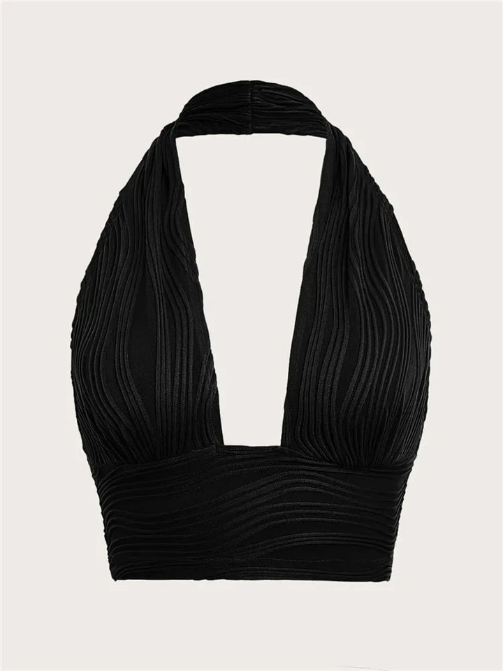 Głęboko Wycięty Top Halter z Odkrytym Plecami – Liora-Czarny-S-Trend Polska