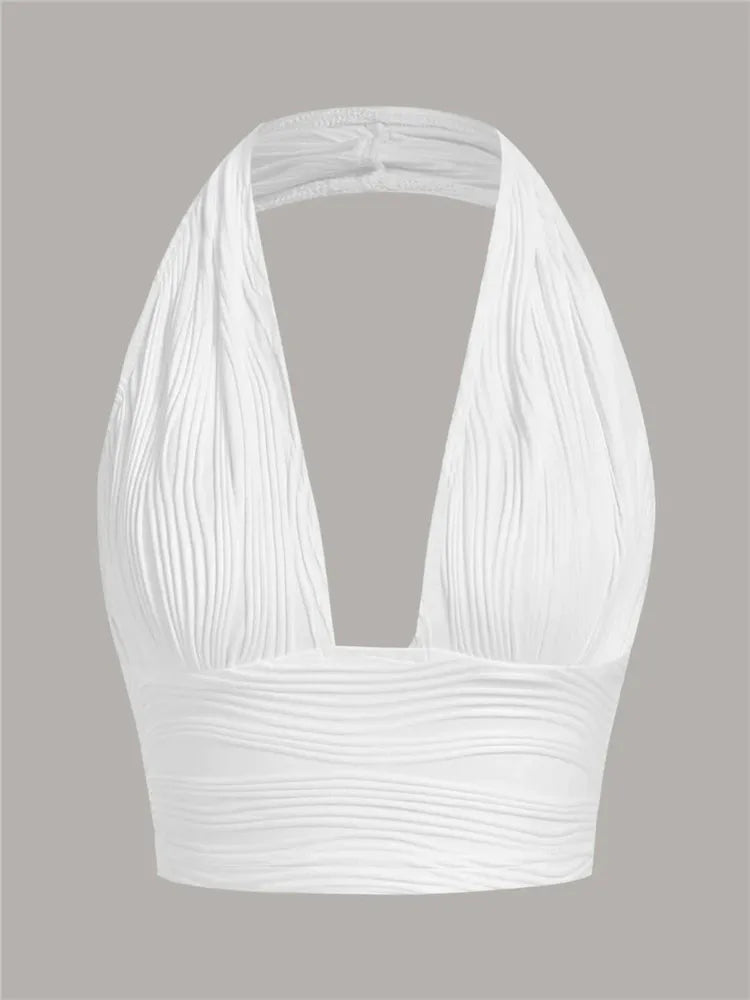 Głęboko Wycięty Top Halter z Odkrytym Plecami – Liora-Biały-S-Trend Polska