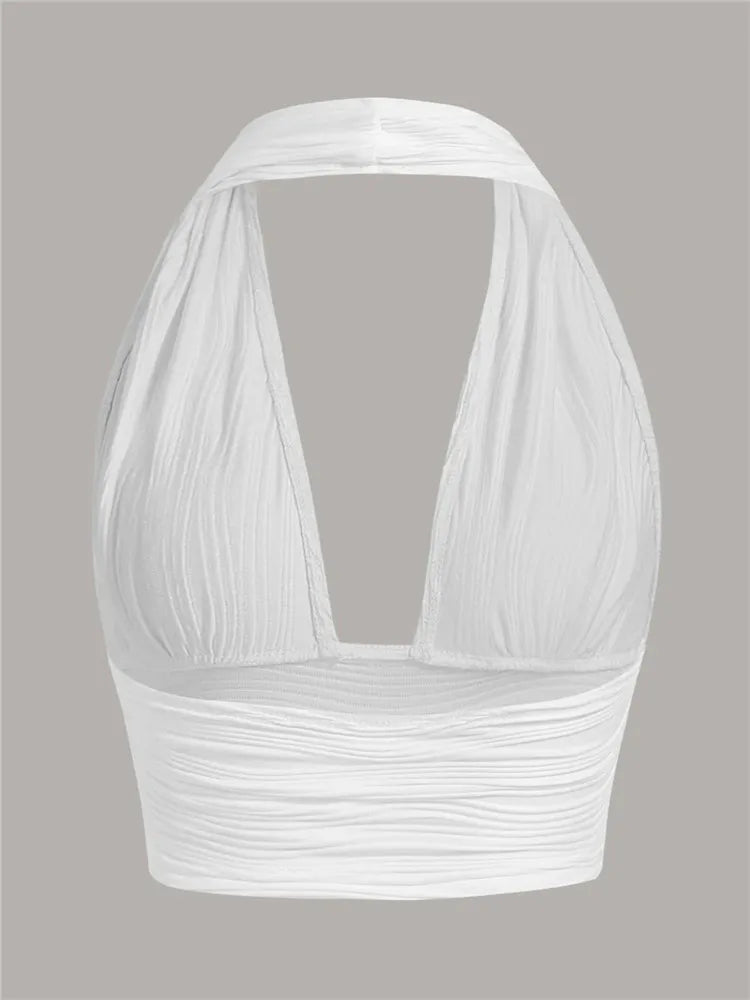 Głęboko Wycięty Top Halter z Odkrytym Plecami – Liora-Biały-S-Trend Polska