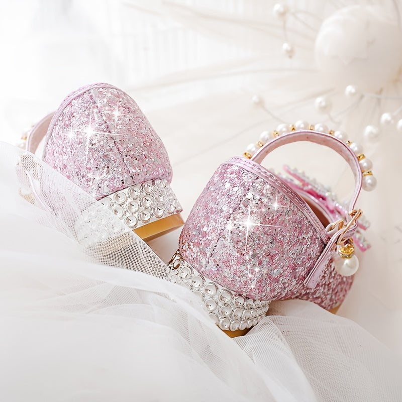 Glitterszapon Isla – Wygodne klapki z cekinami i perłami dla dziewczynek-Różowy-23-Trend Polska