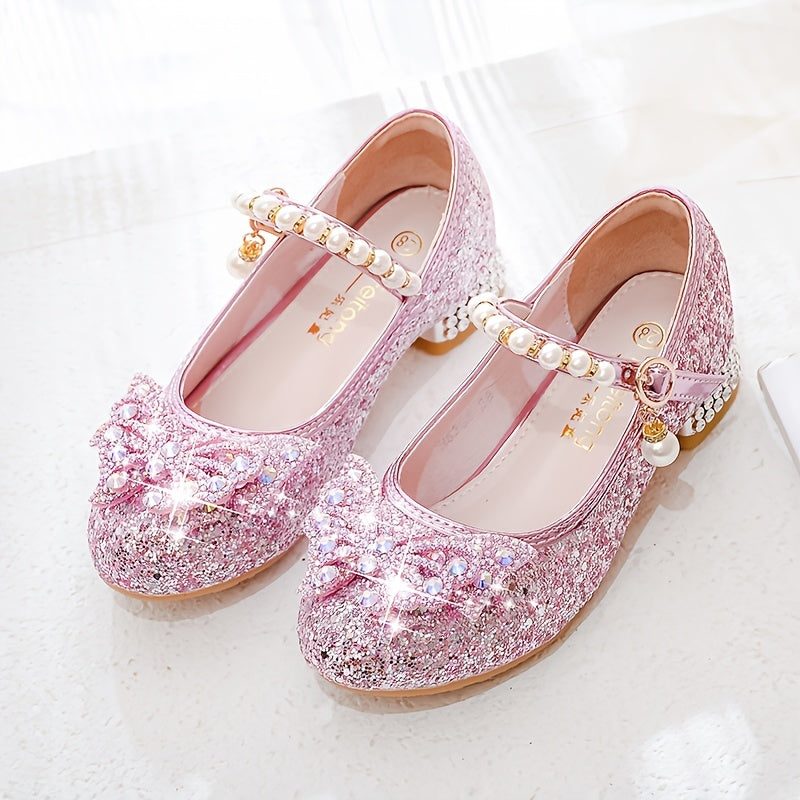 Glitterszapon Isla – Wygodne klapki z cekinami i perłami dla dziewczynek-Różowy-23-Trend Polska