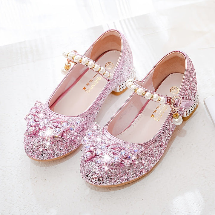 Glitterszapon Isla – Wygodne klapki z cekinami i perłami dla dziewczynek-Różowy-23-Trend Polska