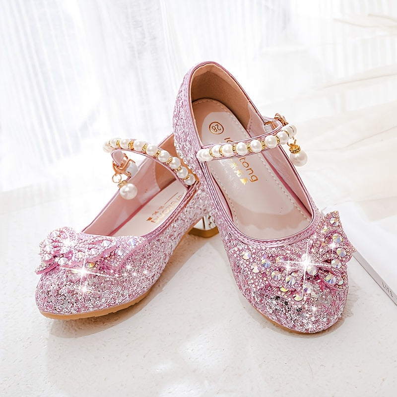 Glitterszapon Isla – Wygodne klapki z cekinami i perłami dla dziewczynek-Różowy-23-Trend Polska